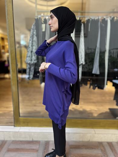 Şifon Detay Triko Tunik - Mor