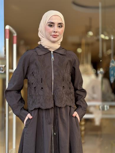 Grace Cut Elbise - Kahverengi