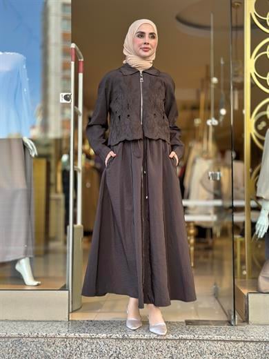 Grace Cut Elbise - Kahverengi