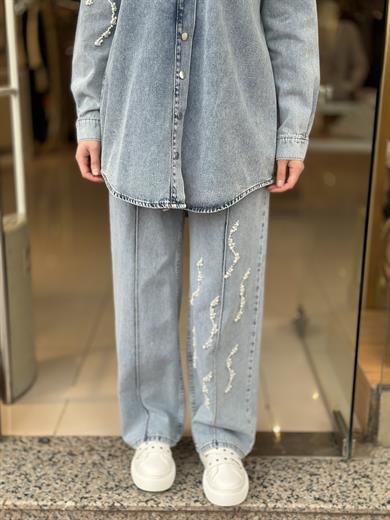 İncili Denim Takım - Mavi