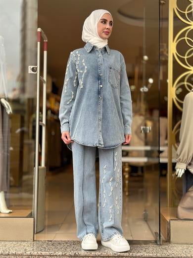 İncili Denim Takım - Mavi