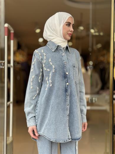 İncili Denim Takım - Mavi