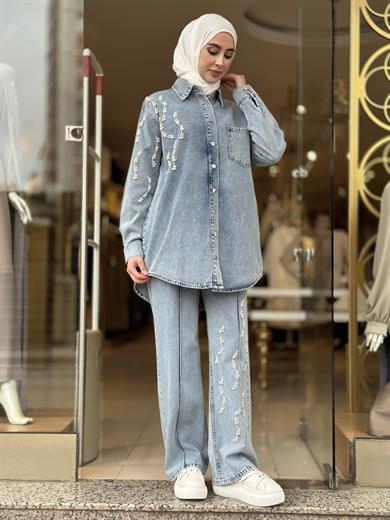 İncili Denim Takım - Mavi