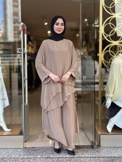 İthal İpek Nice Pantolonlu Takım - Camel