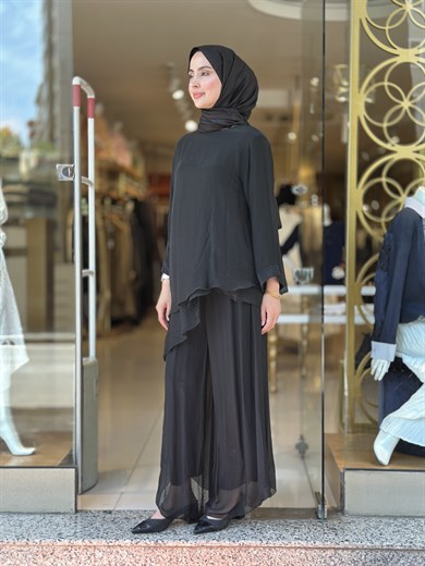 İthal İpek Nice Pantolonlu Takım - Siyah