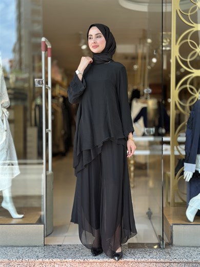 İthal İpek Nice Pantolonlu Takım - Siyah