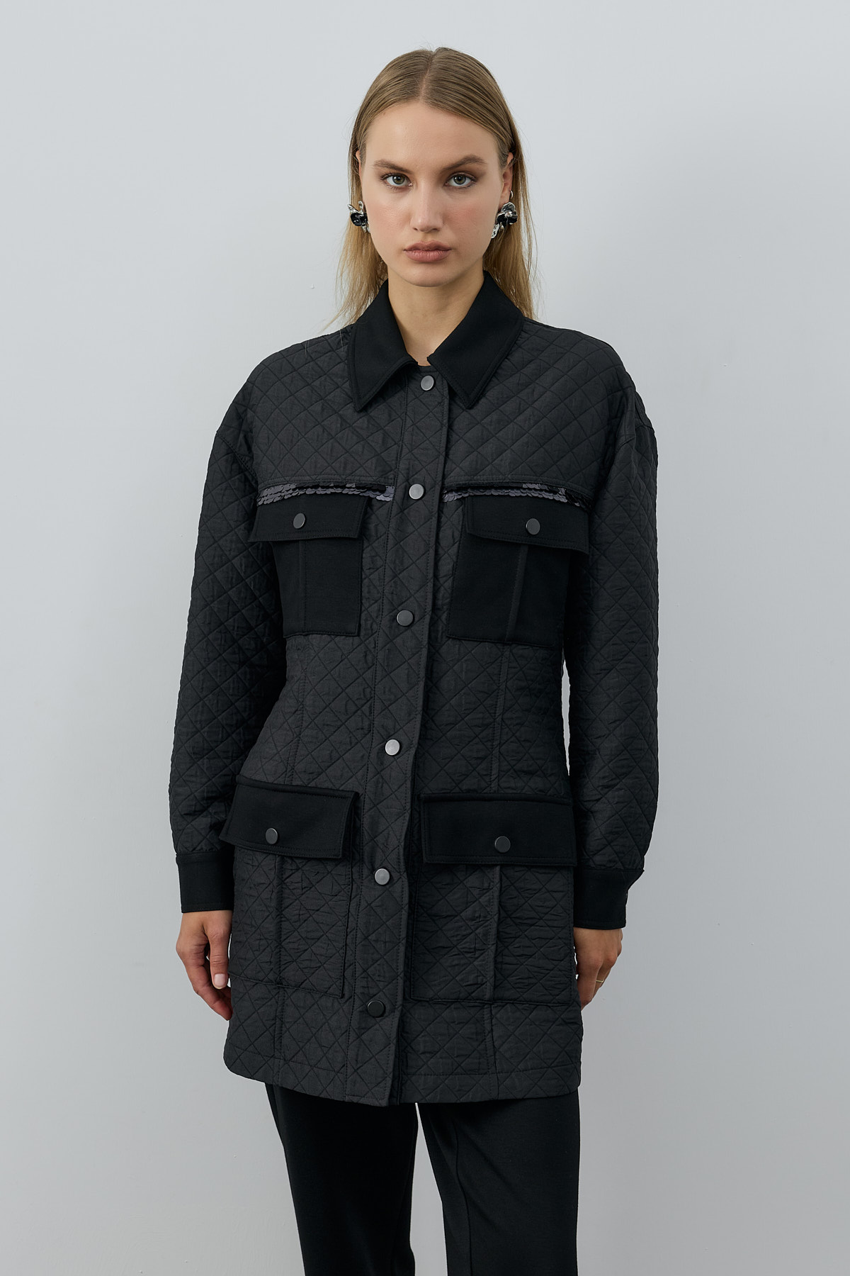 Kapitone Ceket Pantolon Takım - Siyah