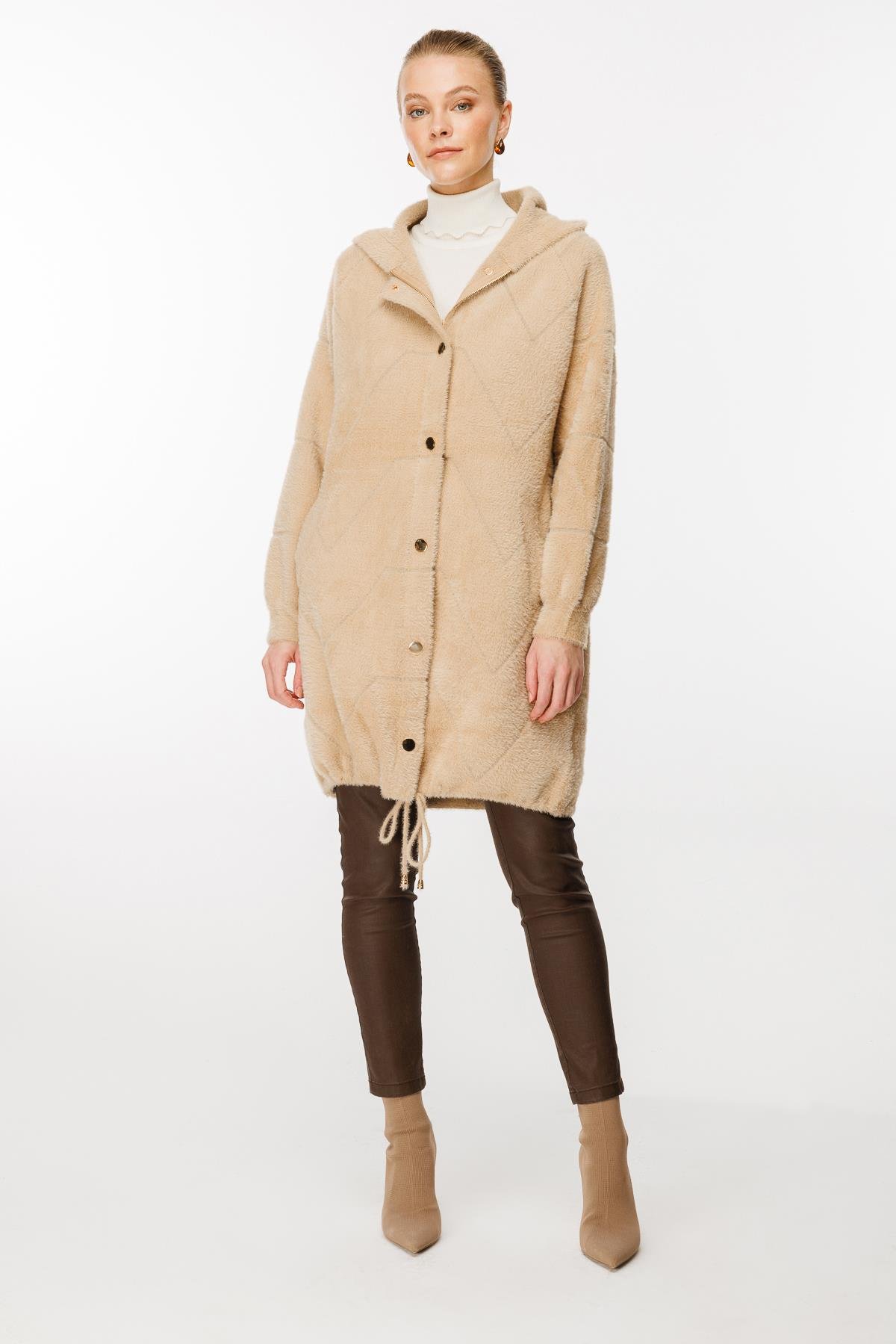 Kapüşonlu Kaban Angora - Camel