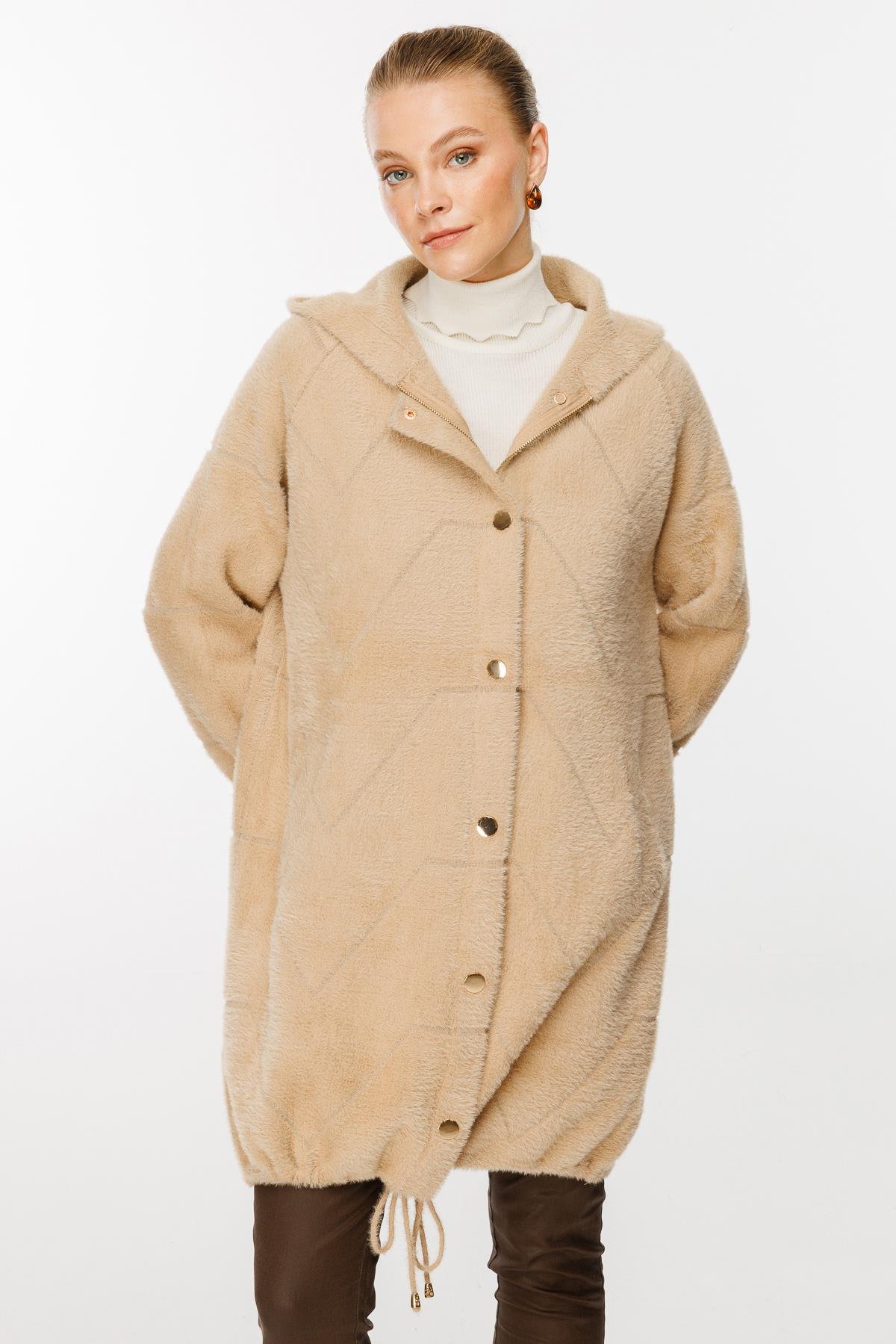 Kapüşonlu Kaban Angora - Camel