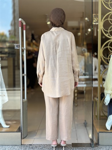 Keten Pantolonlu Takım - Camel 