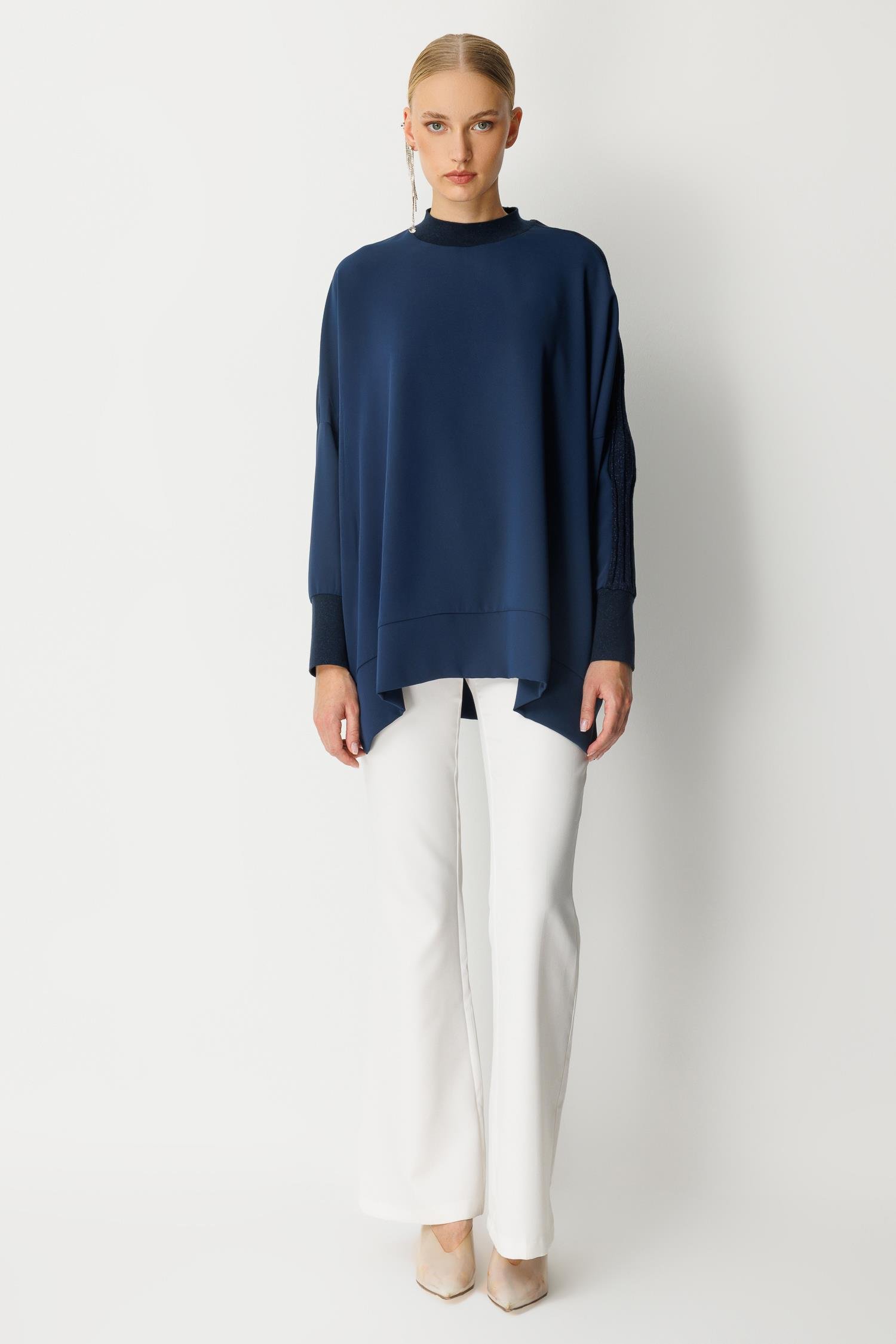 Kol Detaylı Oversize Tunik - Lacivert
