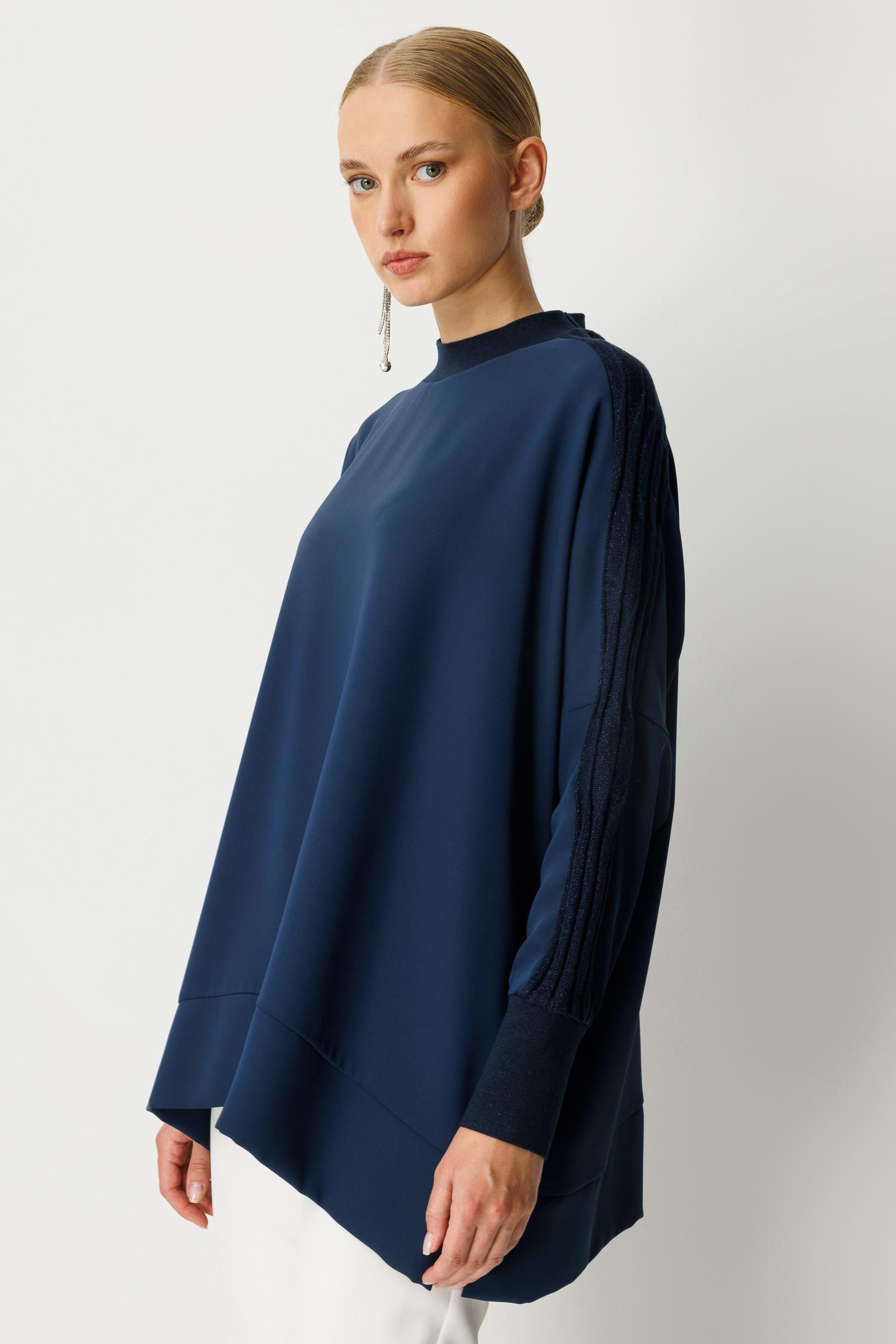 Kol Detaylı Oversize Tunik - Lacivert