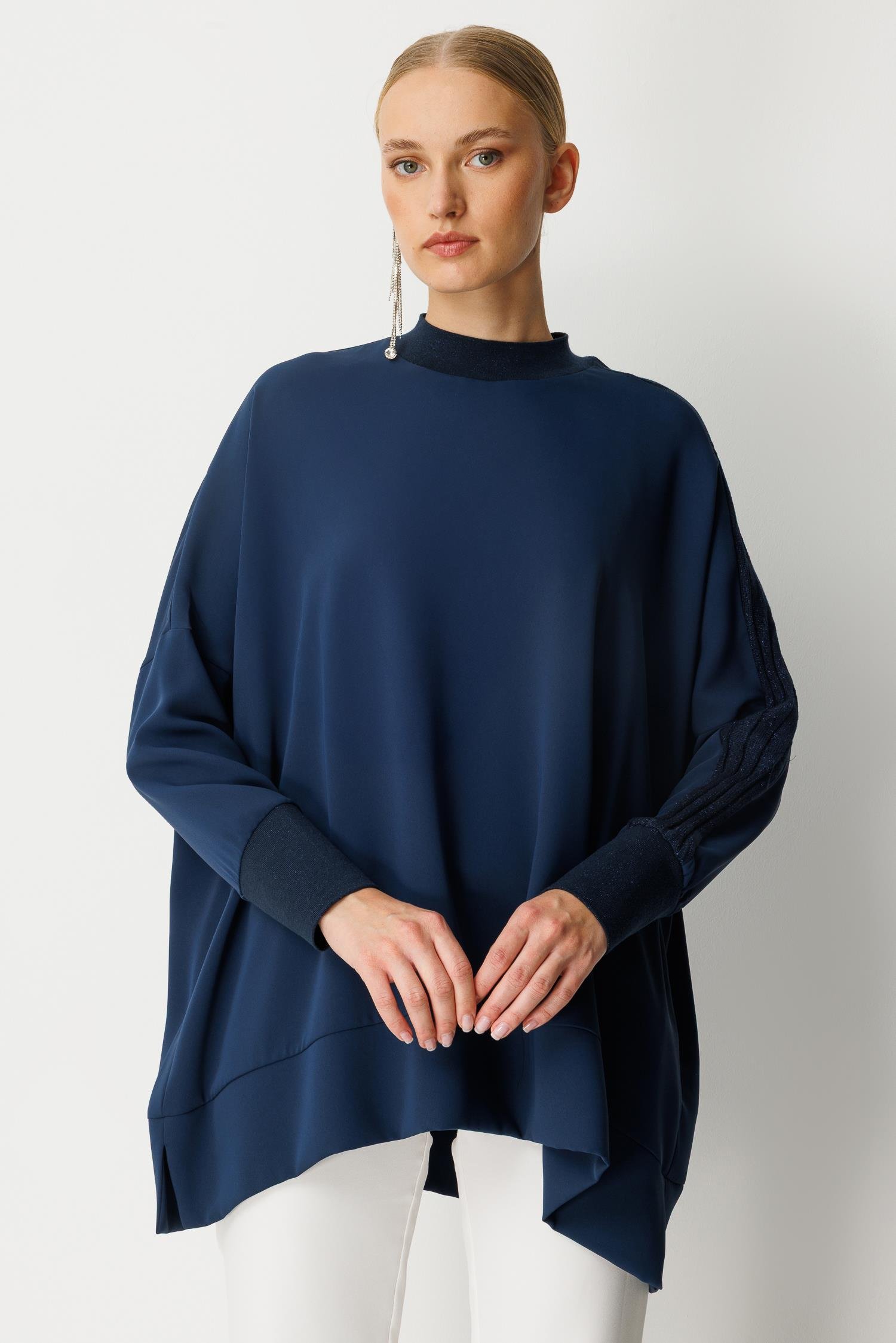 Kol Detaylı Oversize Tunik - Lacivert