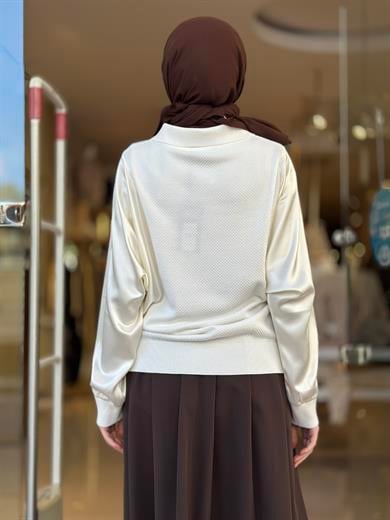 Kol Taş İşlemeli Saten Merserize Tunik - Kemik