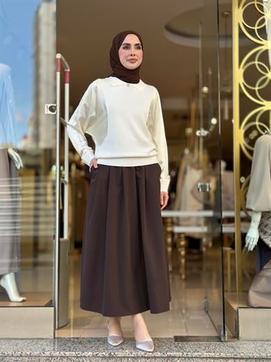 Kol Taş İşlemeli Saten Merserize Tunik - Kemik