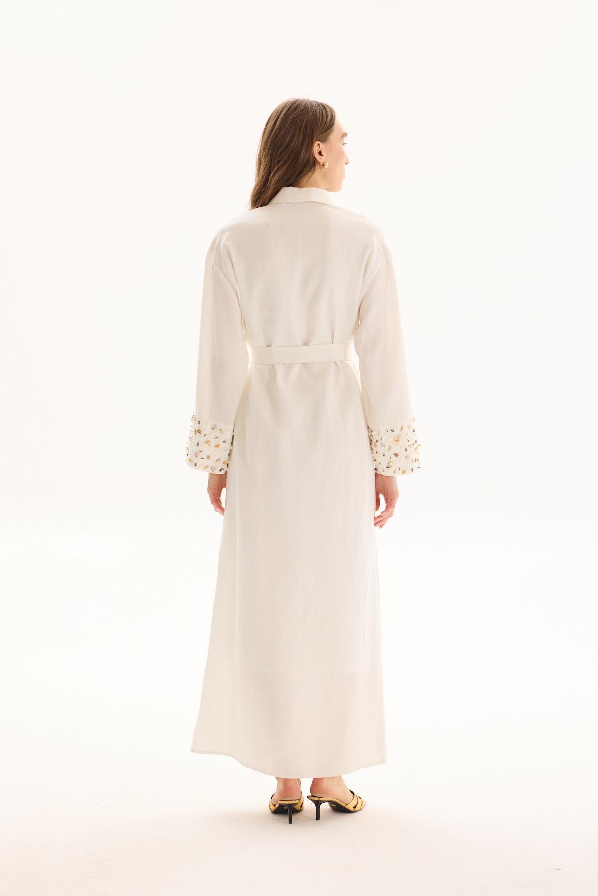 Linen Keten Elbise - Ekru