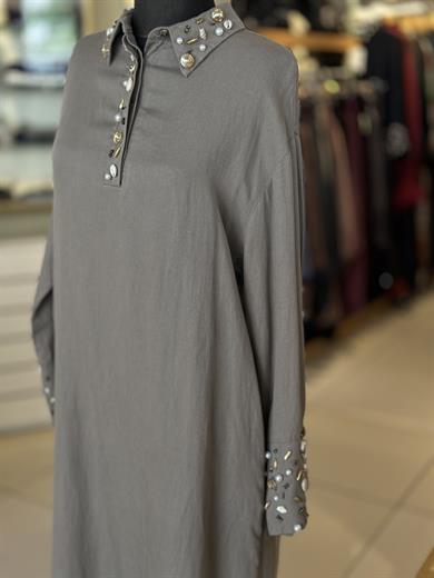 Linen Keten Elbise - Vizon