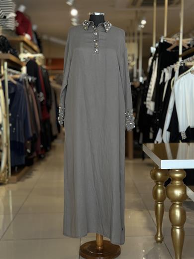 Linen Keten Elbise - Vizon