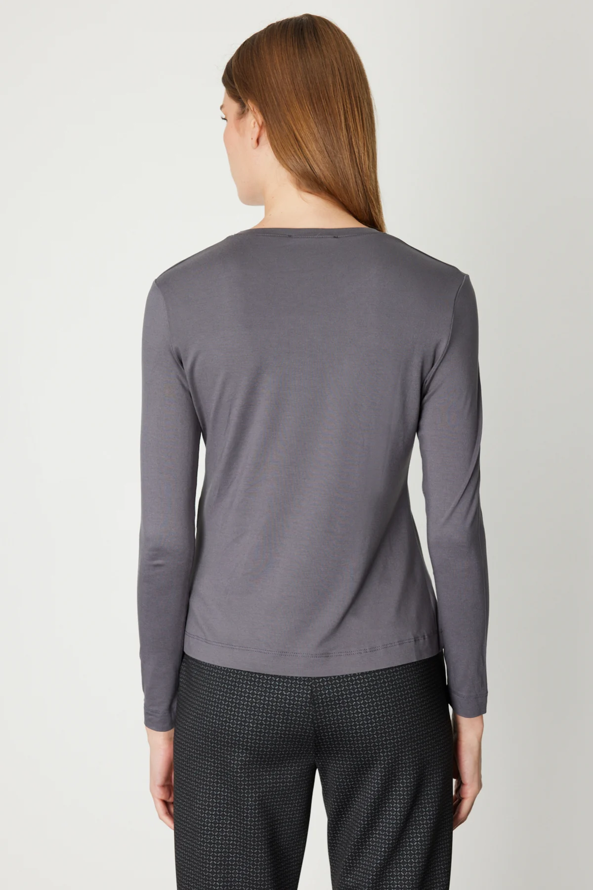 Metal Aksesuarlı Sıfır Yaka Basic Bluz - Antresit