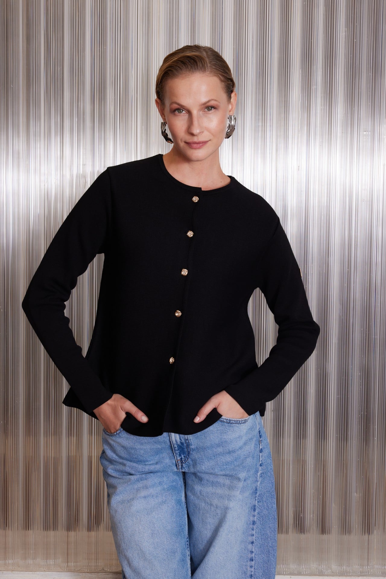 MİSSEMRAMİSS 5432 PEPLUM TRİKO HIRKA-Siyah