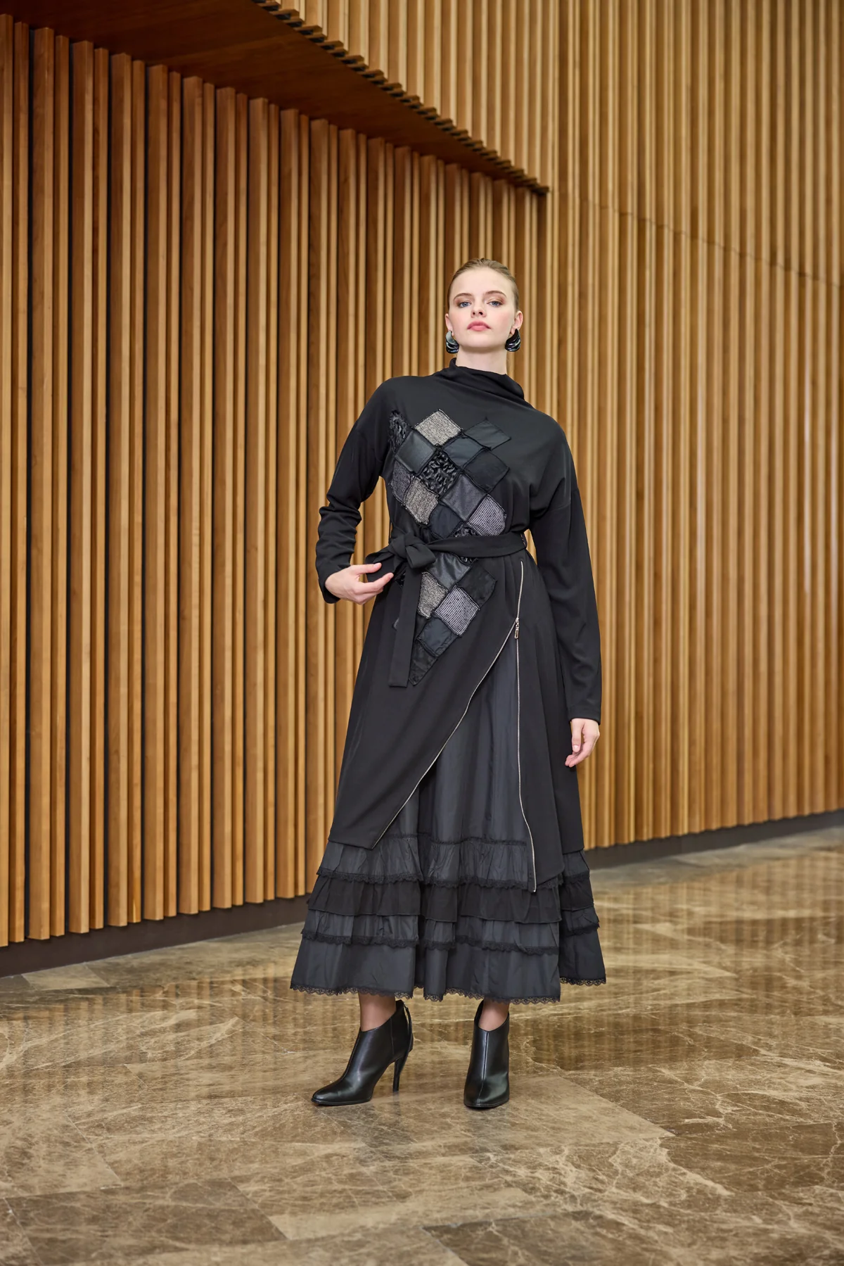 MissWhence İkili Patchwork Elbise - Siyah