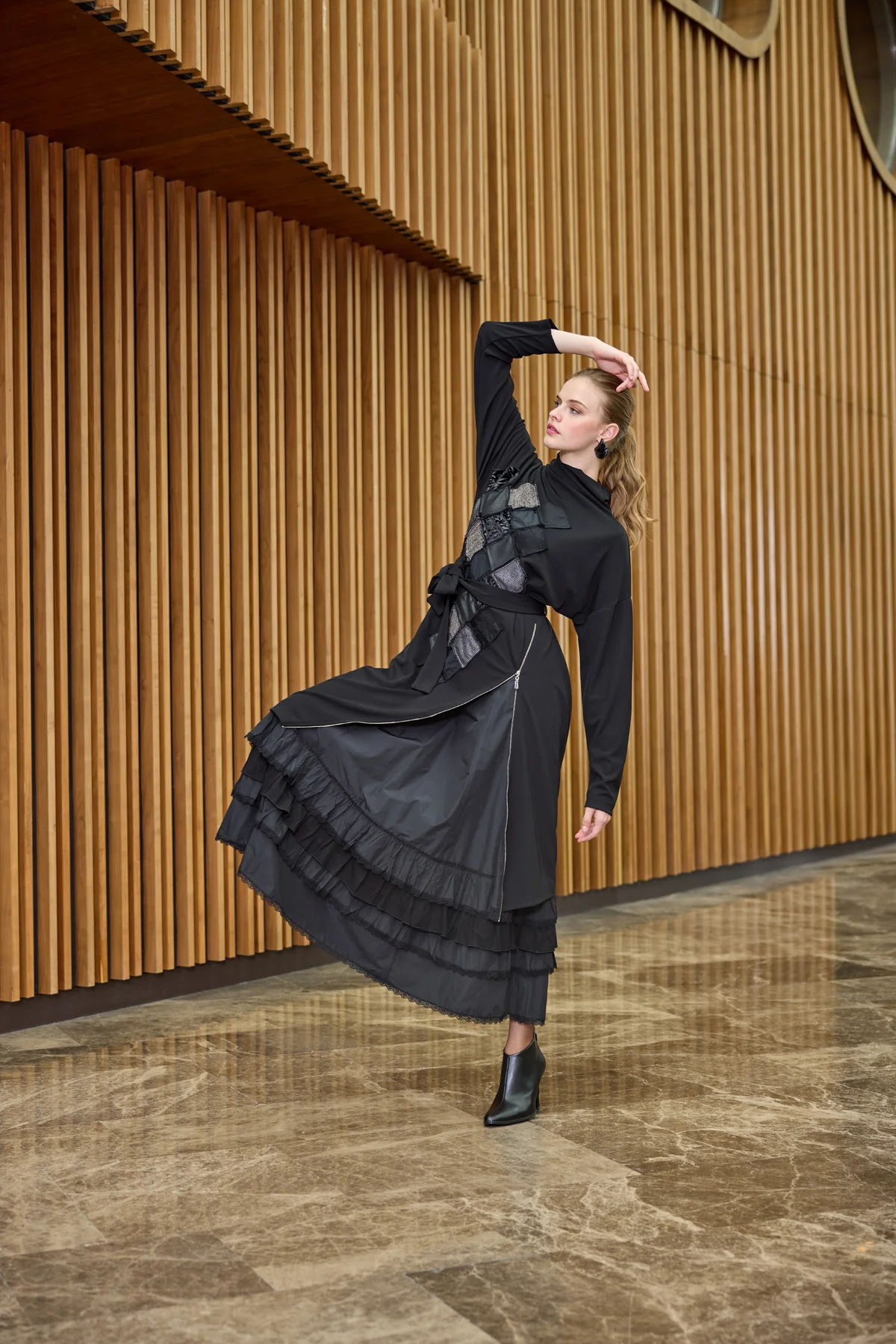 MissWhence İkili Patchwork Elbise - Siyah