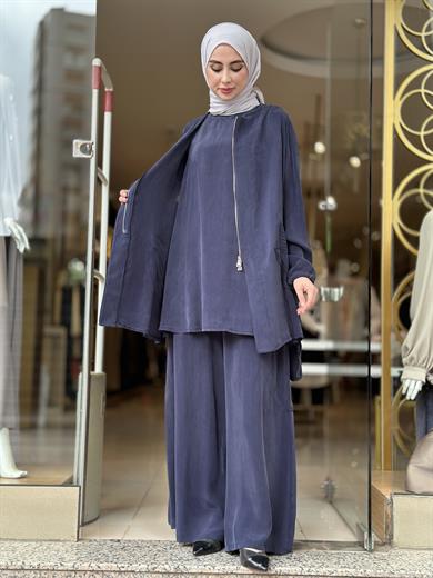 Misswhence İpek Cupra Pantolon Takım - Lacivert