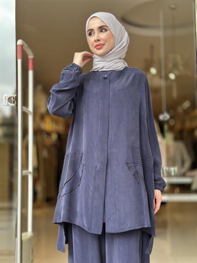 Misswhence İpek Cupra Pantolon Takım - Lacivert