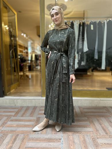 MissWhence Jakarlı İpek Elbise - Haki