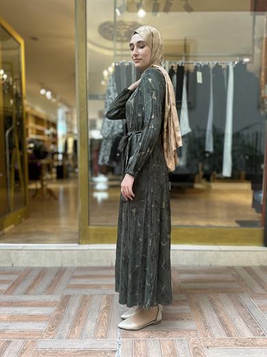 MissWhence Jakarlı İpek Elbise - Haki