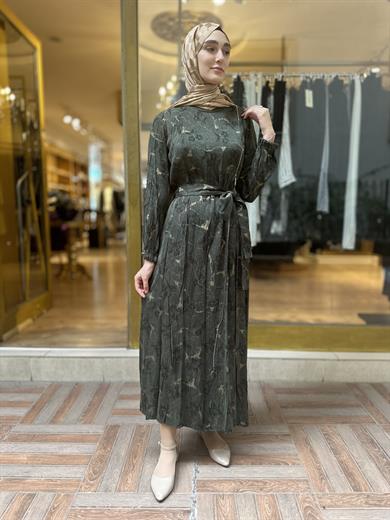 MissWhence Jakarlı İpek Elbise - Haki