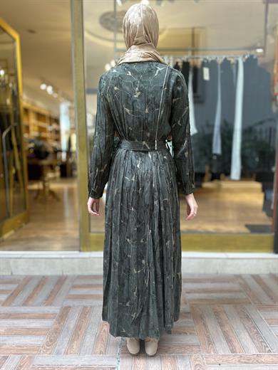 MissWhence Jakarlı İpek Elbise - Haki