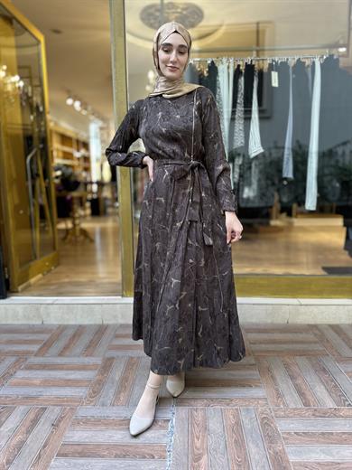 MissWhence Jakarlı İpek Elbise - Kahve