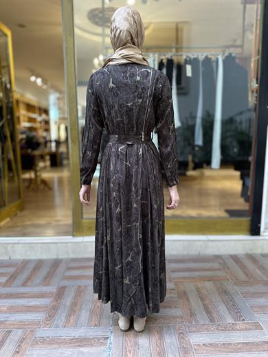 MissWhence Jakarlı İpek Elbise - Kahve