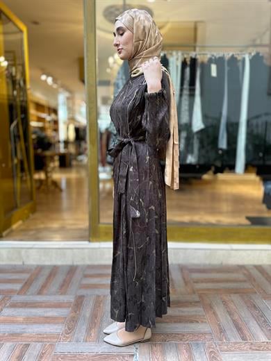 MissWhence Jakarlı İpek Elbise - Kahve