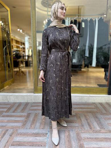 MissWhence Jakarlı İpek Elbise - Kahve