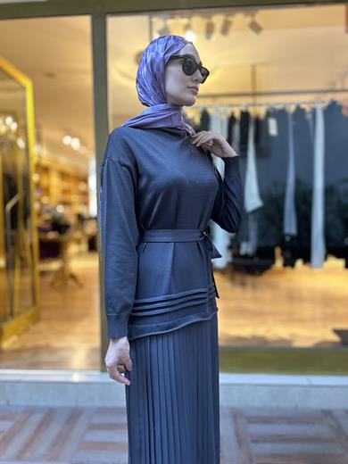 MissWhence Triko Piliseli Elbise - Gri