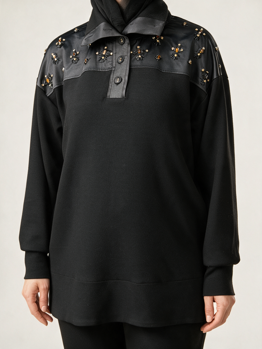Modal Sweatshirt Pantolon Takım - Siyah