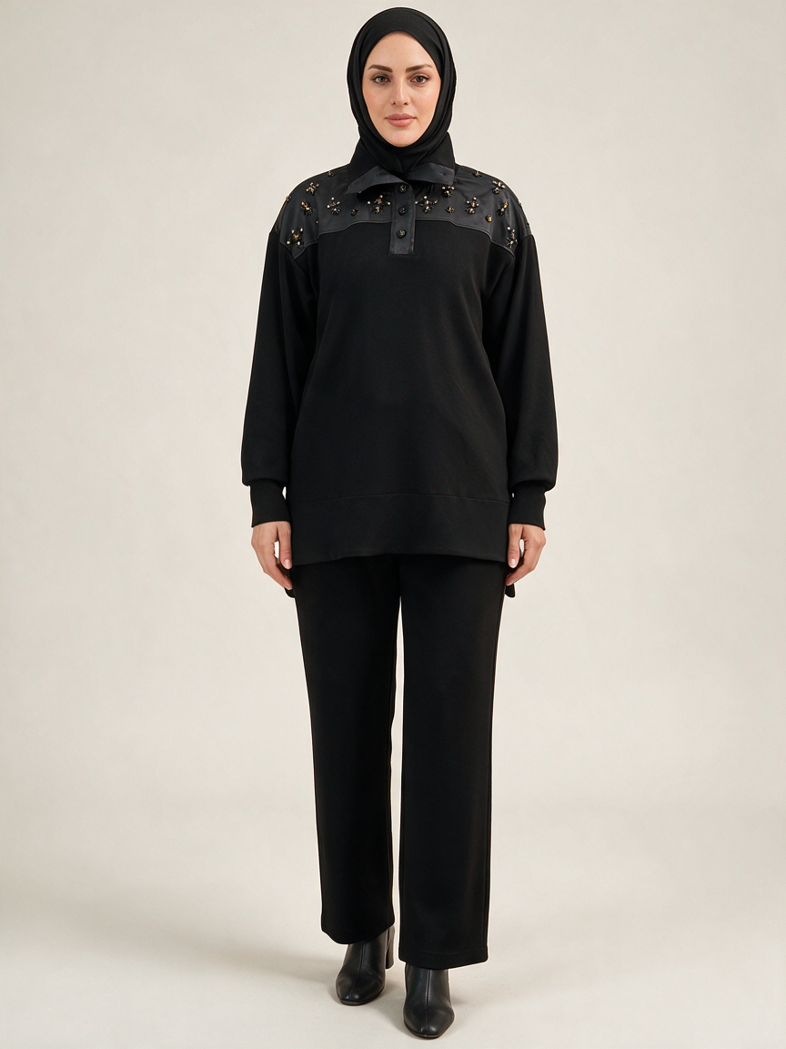 Modal Sweatshirt Pantolon Takım - Siyah