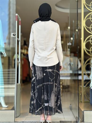 Ön Şifon Detay Kolyeli Tunik - Bej