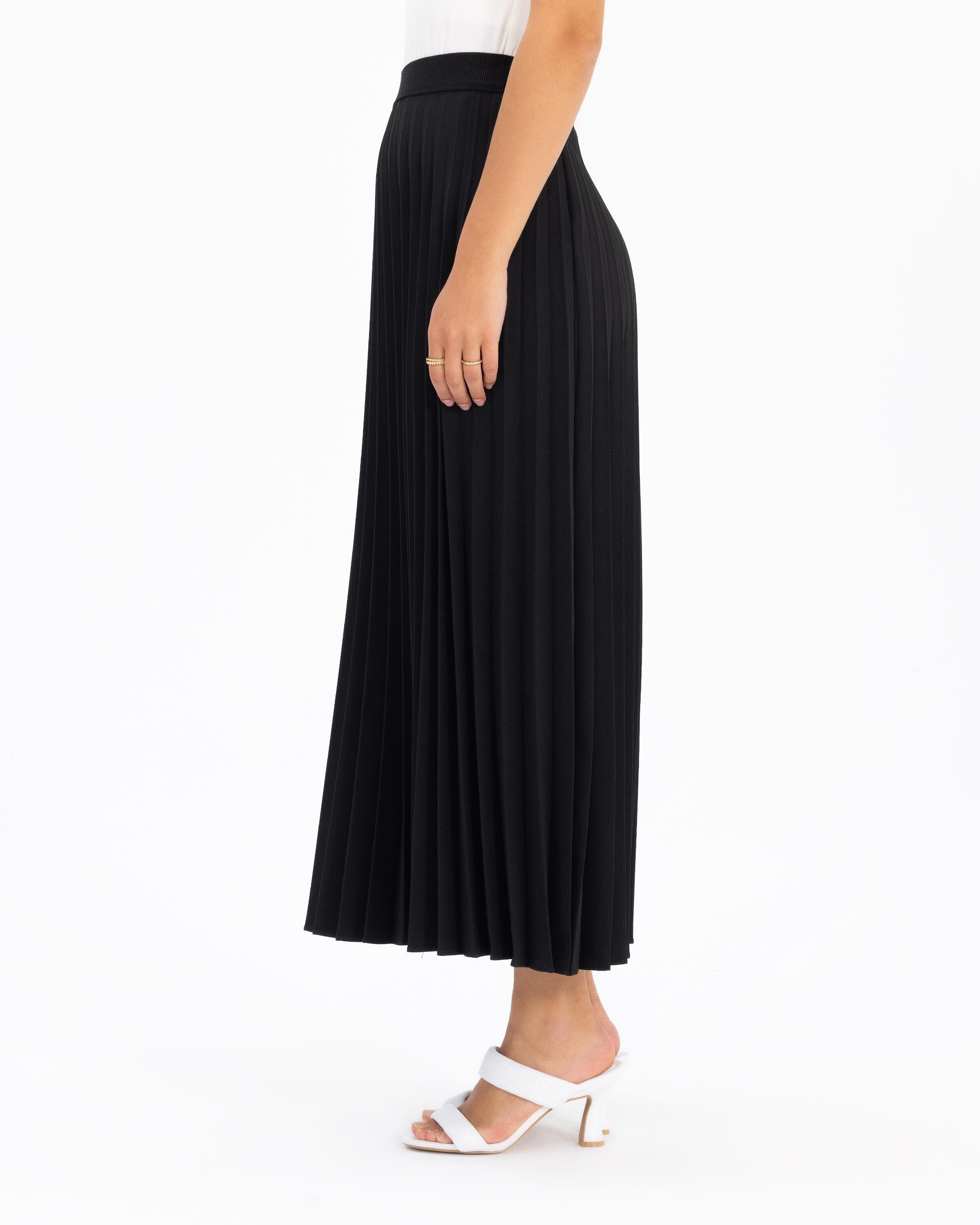 Beli Lastikli Piliseli Krep Etek - Siyah