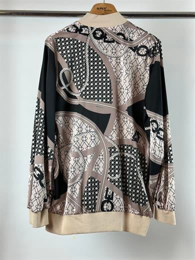 Print Bomber Ceket - Siyah/Bej