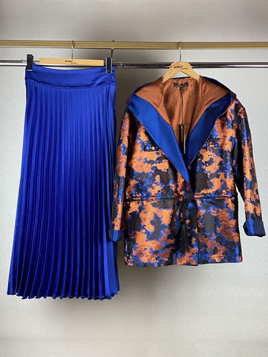 Saten Piliseli Etek - Saks