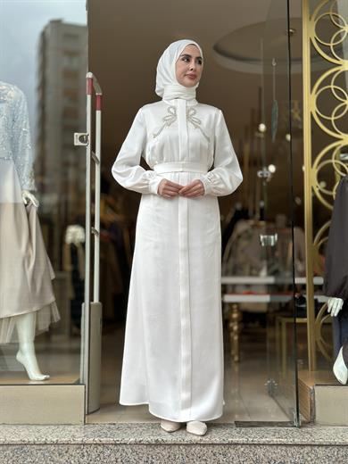 Senna Ribbon Elbise - Ekru