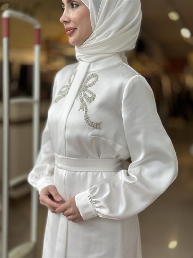 Senna Ribbon Elbise - Ekru