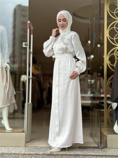 Senna Ribbon Elbise - Ekru