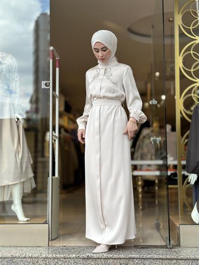 Senna Ribbon Elbise - Taş