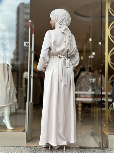 Senna Ribbon Elbise - Taş