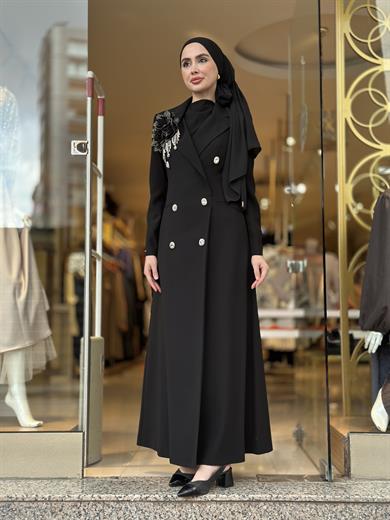 Senna Rose Stone Elbise  - Siyah