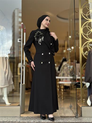 Senna Rose Stone Elbise  - Siyah